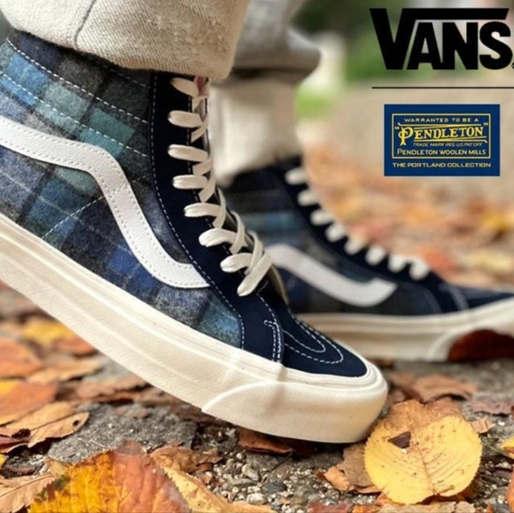 Vans Other - VANS Wool Pendleton Anaheim 38 Blue Plaid Hi Sneaker Tennis Shoe Men 7.5 Women 9